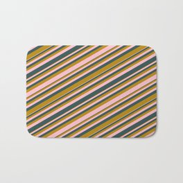 [ Thumbnail: Pink, Dark Slate Gray, and Dark Goldenrod Colored Lines Pattern Bath Mat ]