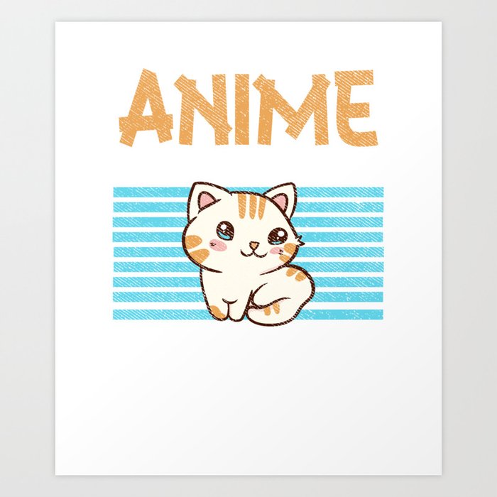Anime Art For Women Teen Girls Kawaii Anime Cat Art Print
