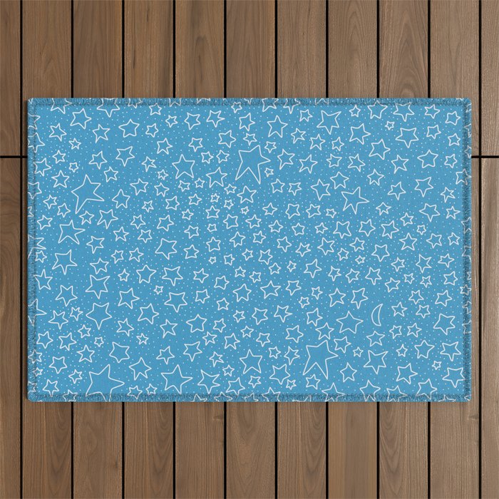 Stars and Stars and Stars - on Blue Outdoor Rug