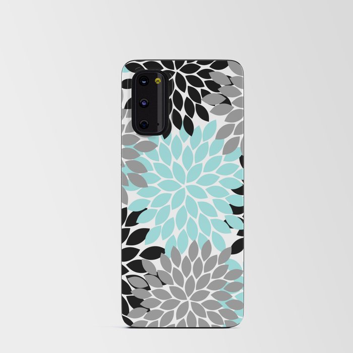 Aqua Black Gray Flower Burst Floral Pattern Android Card Case
