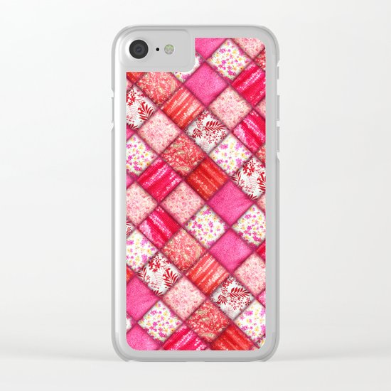 Faux Patchwork Quilting - Pink and Red Clear iPhone Case