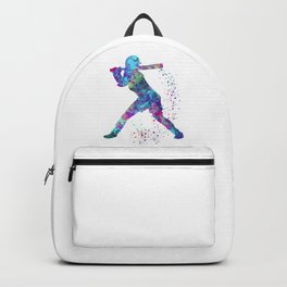 Girl Baseball Batter Colorful Watercolor Backpack