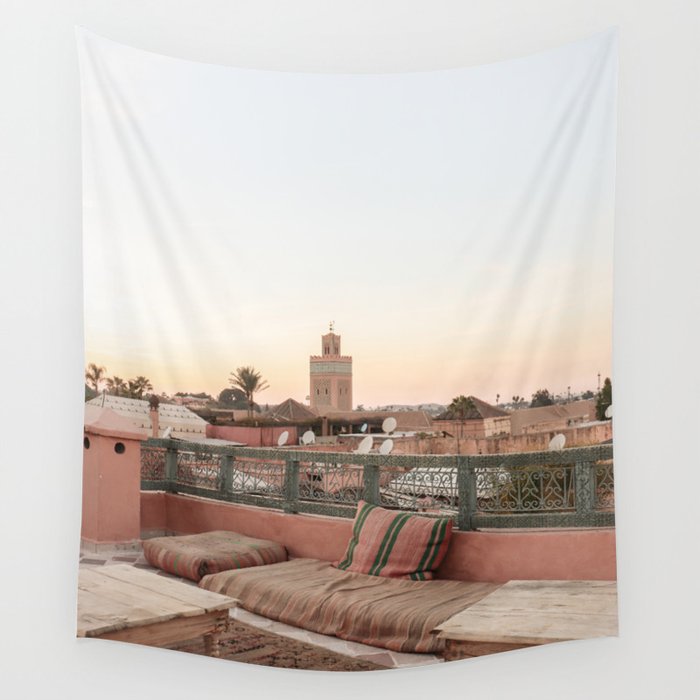 Pastel Sunset Colors Of Marrakech Photo | Coral Rooftop Design Art Print | Morocco Travel Photography Wall Tapestry