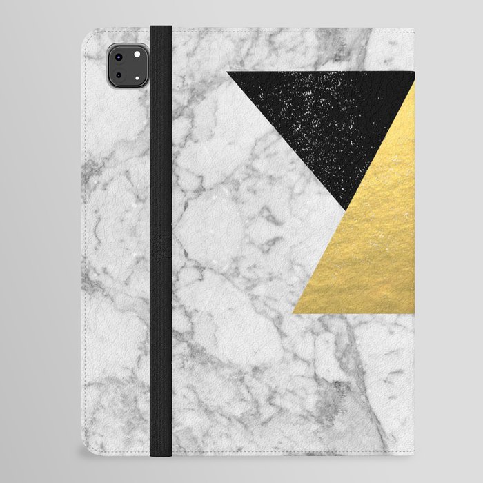 Marble Tri Black & Gold - gold foil, gold, marble, black and white, trendy, luxe, gold phone iPad Folio Case