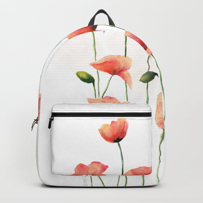 Poppies Watercolor White Background  Backpack