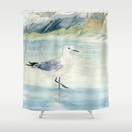 Seagull on the beach Shower Curtain