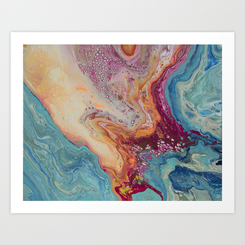 Water Fire Abstract Fluid Acrylic Pour Painting Boho Bohemian