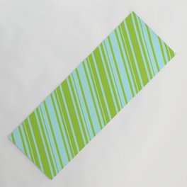 [ Thumbnail: Turquoise and Green Colored Lined Pattern Yoga Mat ]