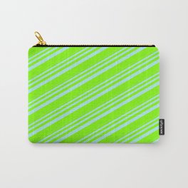 [ Thumbnail: Turquoise & Chartreuse Colored Stripes/Lines Pattern Carry-All Pouch ]