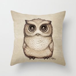 "The Little Owl" by Amber Marine ~ Graphite & Ink Illustration, (Copyright 2016) Throw Pillow