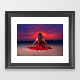 Another tequila sunrise; woman watching purple and pink sunrise in the desert magical realism female portrait color photograph / photography Framed Art Print