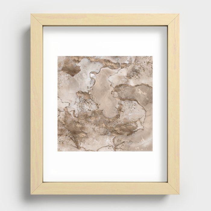 Taupe marble and gold abstract Recessed Framed Print