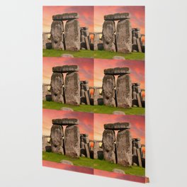 Great Britain Photography - Red Sunset Over The Famous Stonehenge Wallpaper