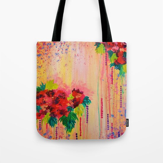 STRAWBERRY CONFETTI PAINTING Abstract Acrylic Floral Beautiful Feminine Flower Bouquet Girlie Pink Tote Bag