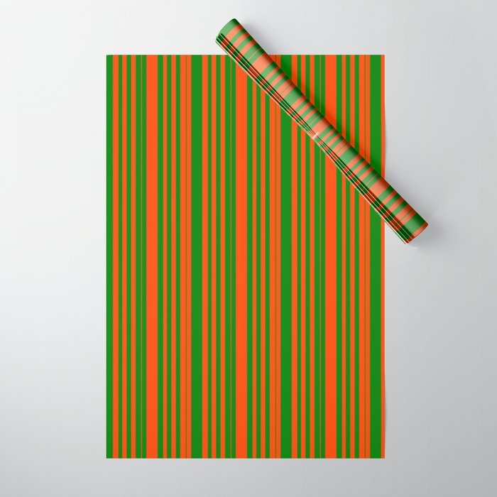 Red & Green Colored Pattern of Stripes Wrapping Paper