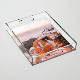 Sunset View over Santorini | Village of Oia in the Greek Cyclades | Orange and Yellow Tones: Travel Photography in Greece Acrylic Tray