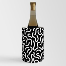 White Wormy Lines Memphis Style Black and White Pattern Wine Chiller