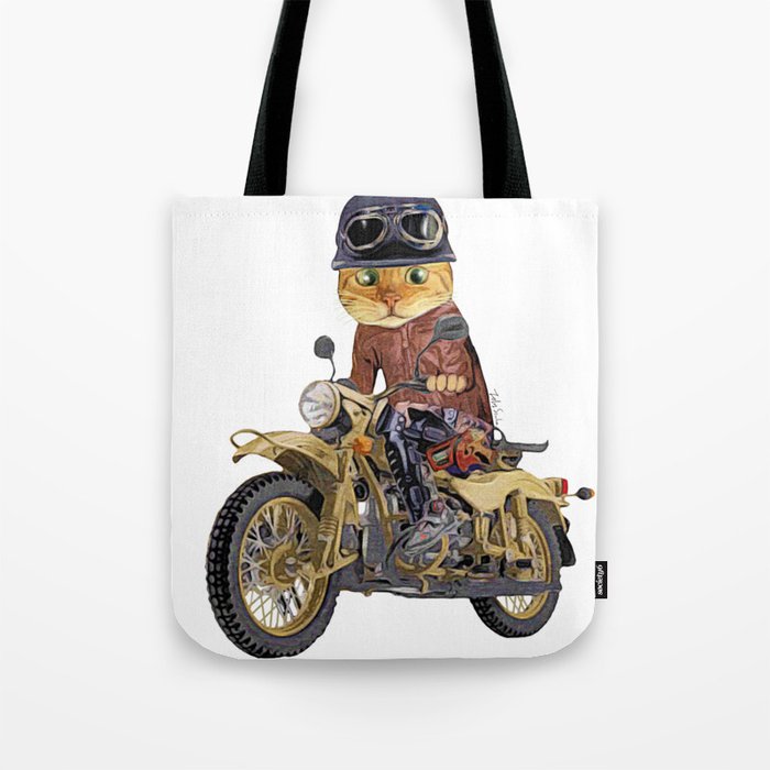 Cat riding motorcycle Tote Bag