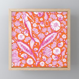 Mermaid Toile Pattern - Pink and orange Framed Mini Art Print