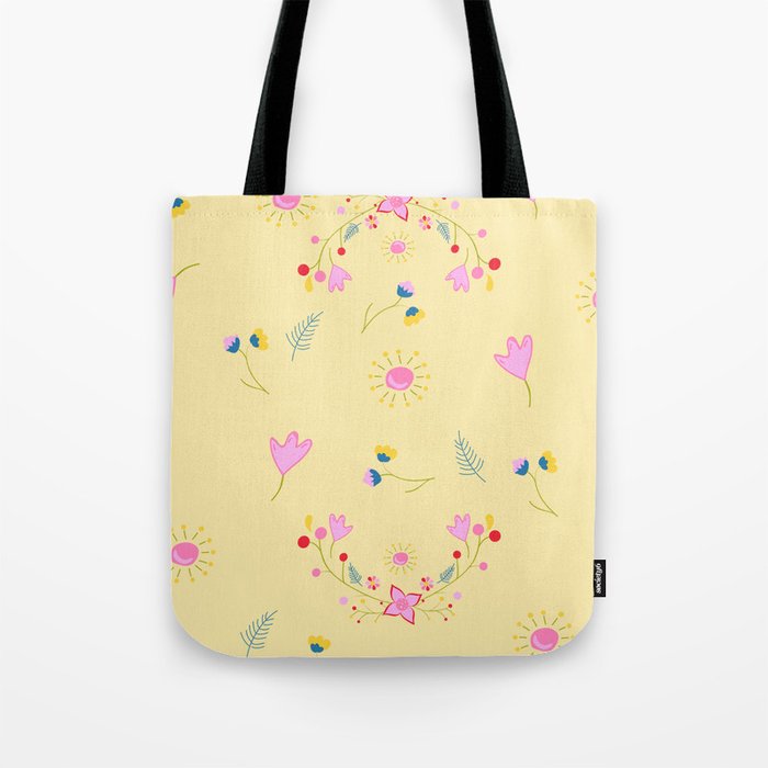 Yellow Floral Wreath Tote Bag
