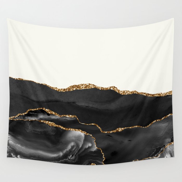 Eternity Black Agate with Gold on Cream Wall Tapestry