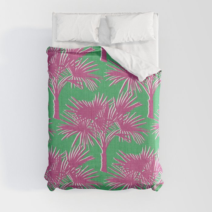 Retro Palm Trees Hot Pink and Kelly Green Duvet Cover