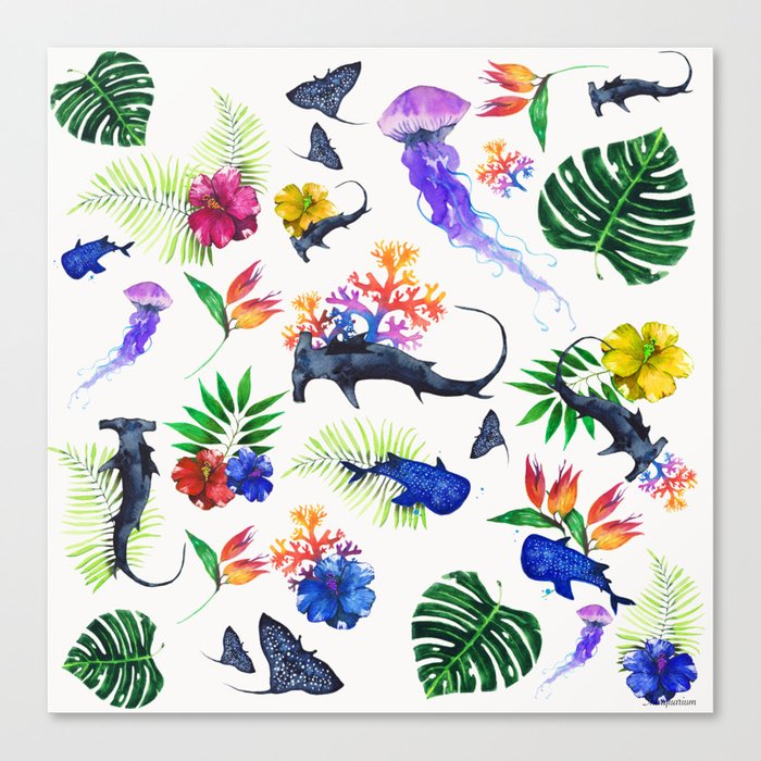 tropical shark pattern Canvas Print