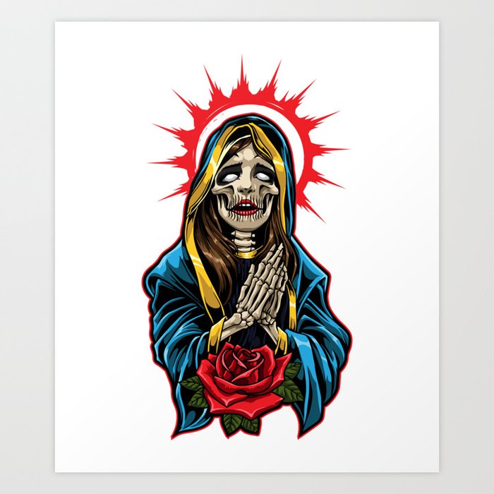 La Calavera Catrina Praying Santa Muerte Art Print by Anziehend Society6