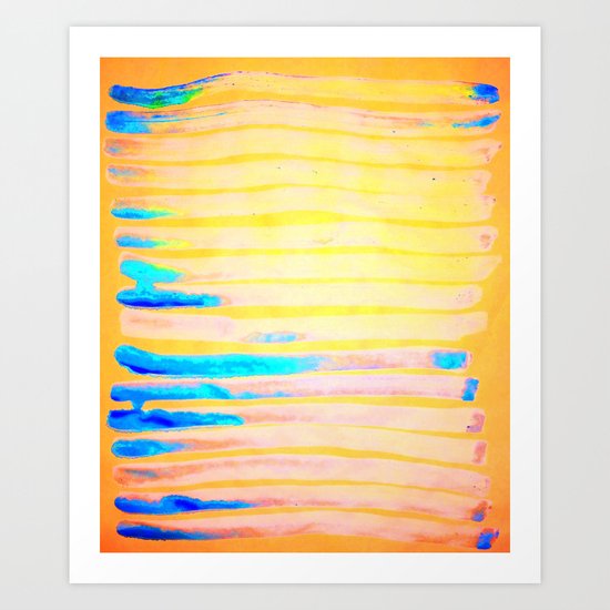 Orange Pantone Ocean Blue Lines Art Print
