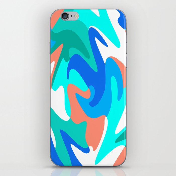 MCM Abstract Waves // Coral, Turquoise, Teal, Cobalt Blue, Denim, White iPhone Skin