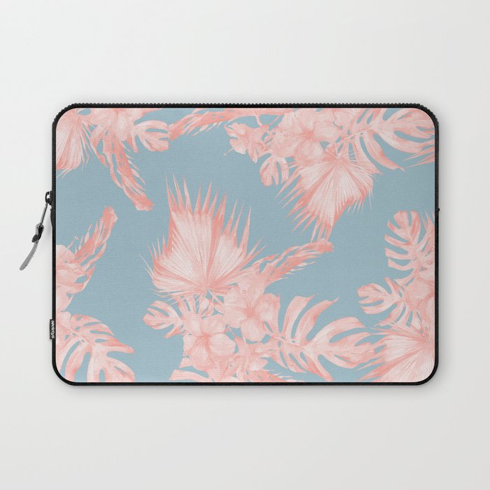 Tropical Palm Leaves Hibiscus Coral Blue Laptop Sleeve