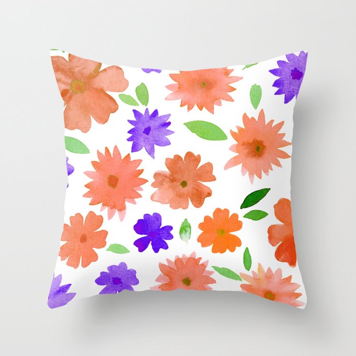 Loose floral pattern - orange and purple Throw Pillow