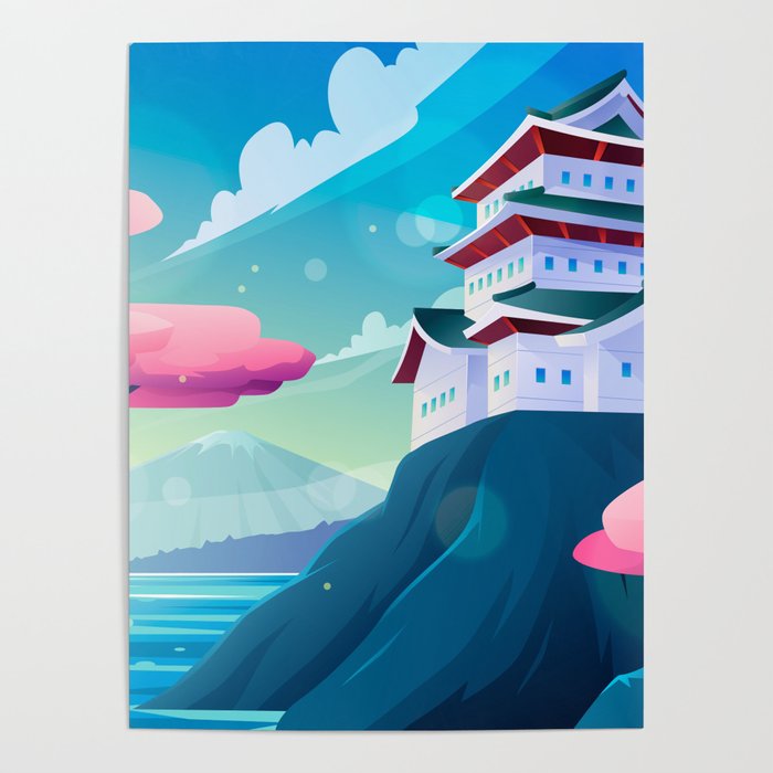 Japanese Temple On A Mountain Poster