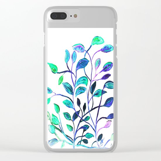 Shiny Silver Teal Leaves Clear iPhone Case