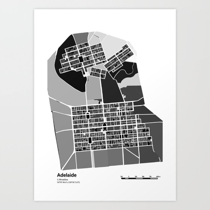 Adelaide black white map art print Adelaide black white map art print