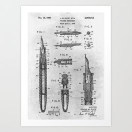 Writing instrument Art Print | Pen, Pens, Paper, Writing, Drawing, Blueprint, Black and White, Patent, Office, Instrument 