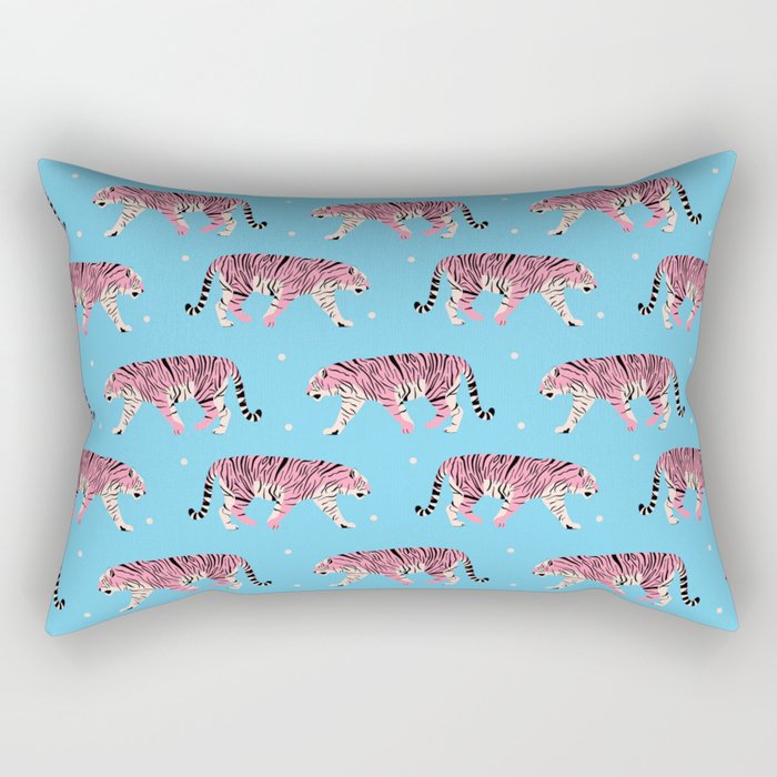 Pink Tiger Tropical Pattern Rectangular Pillow