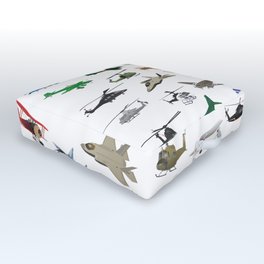 Various Colorful Airplanes and Helicopters Outdoor Floor Cushion