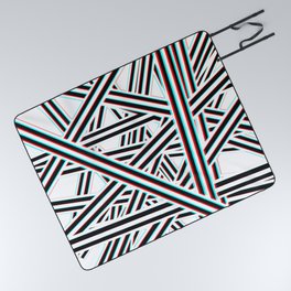 3D Stereoscopic Op Art Random Striped Stripes Black and White Picnic Blanket