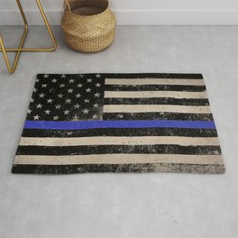 Thin Blue Line Police Flag First Responder USA Hero Area & Throw Rug