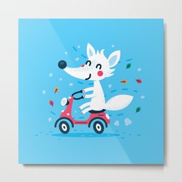 White Fox Riding Vespa Metal Print