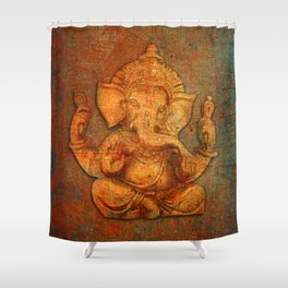 Lord Ganesh On a Distress Stone Background Shower Curtain