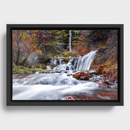 Waterfall in Forest During Fall Framed Canvas