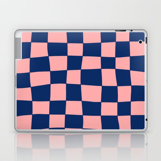 Hand Drawn Checkerboard Pattern (navy blue/pink) Laptop & iPad Skin
