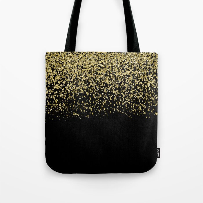 Sparkling gold glitter confetti on black background- Luxury pattern Tote Bag