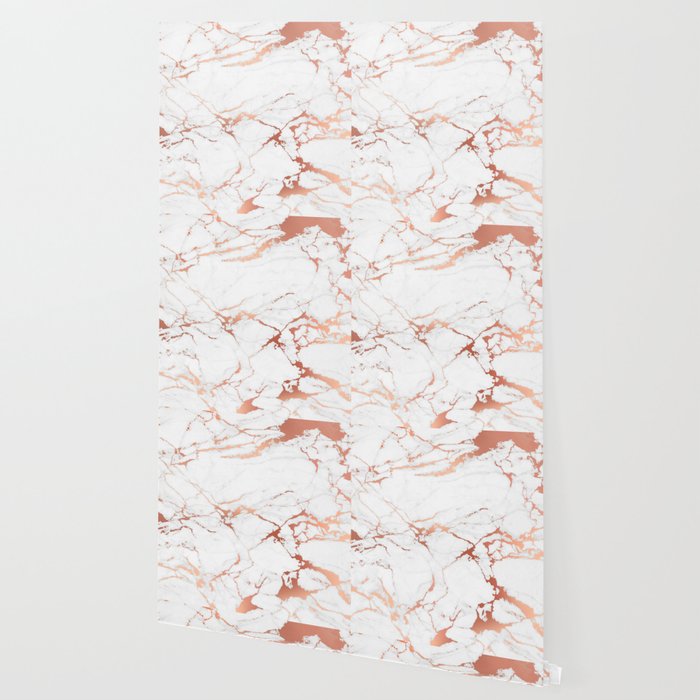 White Rose Gold Marble Wallpaper By Printapix Society6