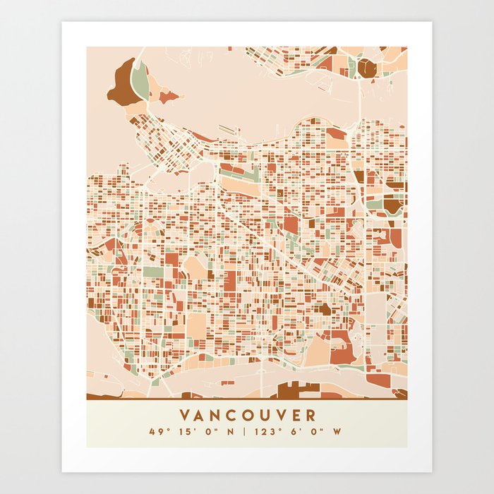 VANCOUVER CANADA CITY MAP EARTH TONES Art Print
