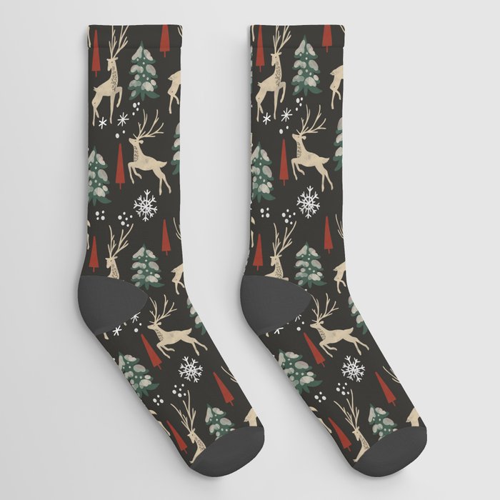 Deer in the snowy night Socks