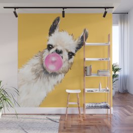 Bubble Gum Sneaky Llama in Yellow Wall Mural