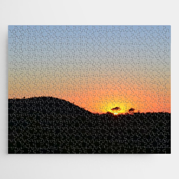 South Africa Photography - Silhouette Of A Acacia Tree In The Sunset Jigsaw Puzzle